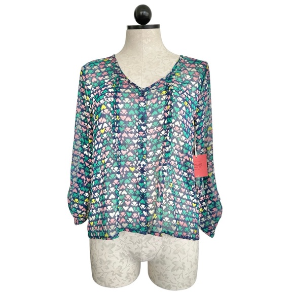 Mossimo Supply Hearts Long Sleeve Blouse Size Medium - Picture 1 of 12